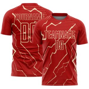 Custom Red Cream Lightning Sports Sublimation Soccer Uniform Jersey