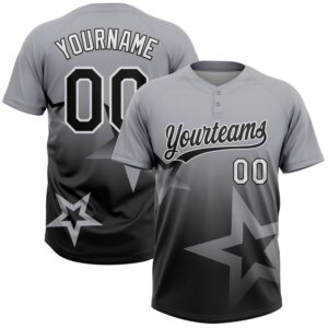 Custom Gray Black-White Gradient Style Twinkle Star Two-Button Unisex Softball Jersey
